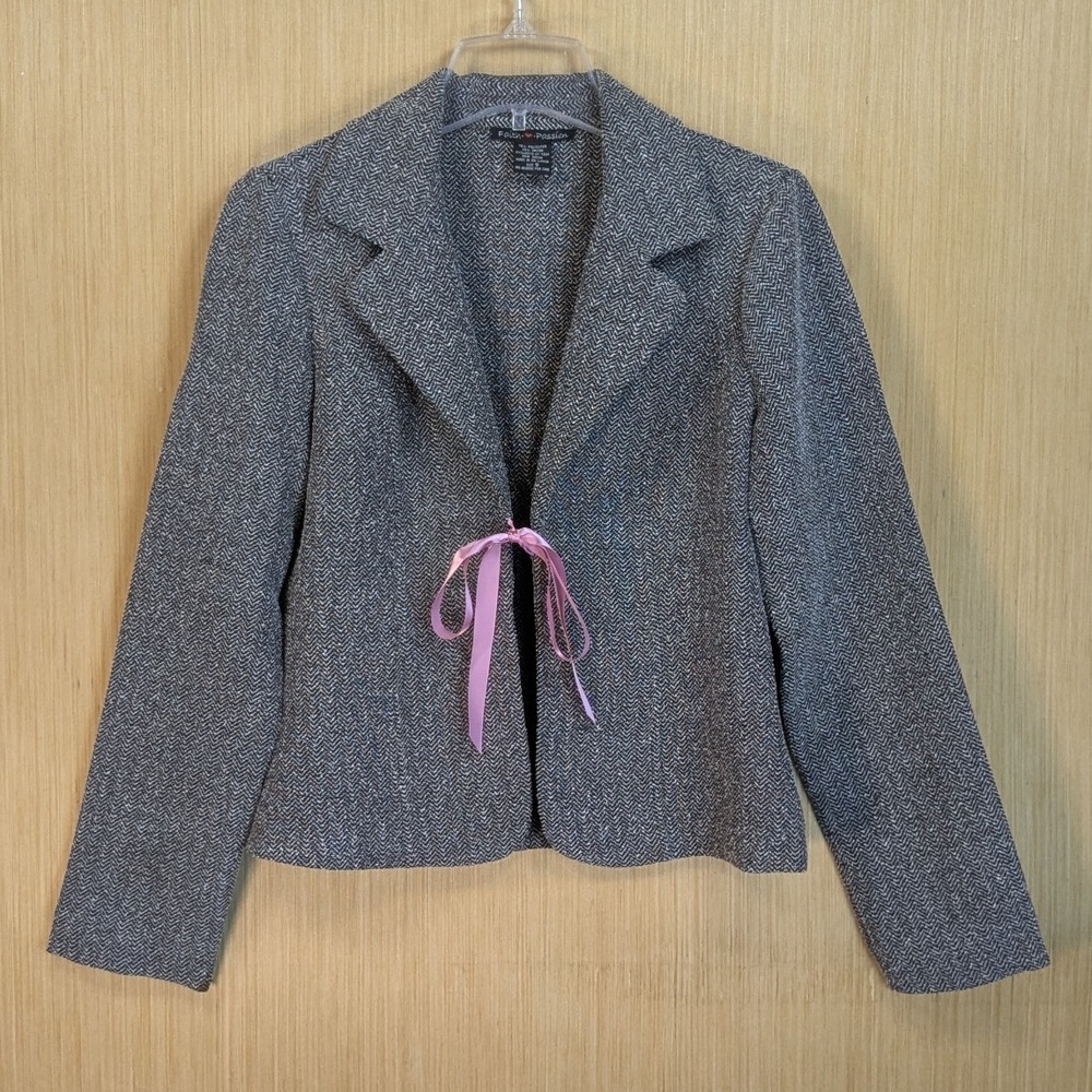 Faith Passion Y2K Herringbone Tweed Blazer Jacket Juniors 9 Career Coquette‎ Bow